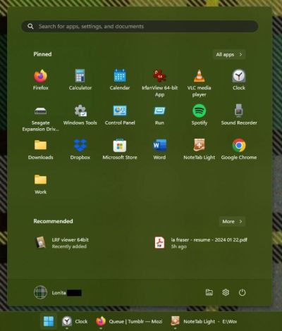 start menu